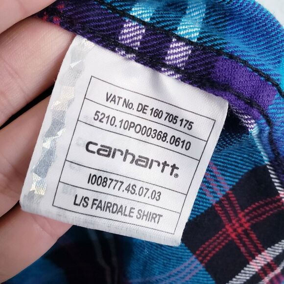 Carhartt Blue and Purple Plaid Fairdale Buttondown Flannel Shirt - Picture 6 of 7